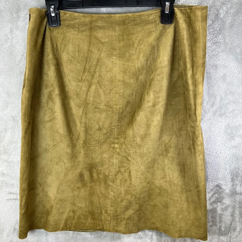 Worth Suede Leather Croc Embossed Pencil Skirt Sz 12 Quiet Luxury Academia‎